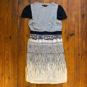 Vena Cava Dress, blue & cream silk